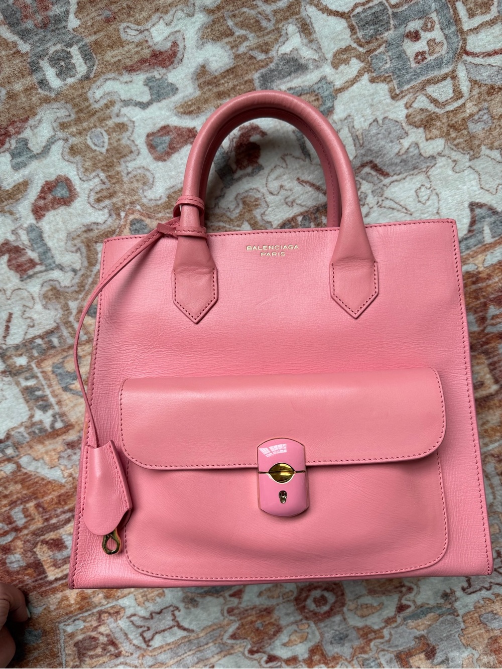 Balenciaga Pink Leather Satchel with Front Pocket and Top Handles